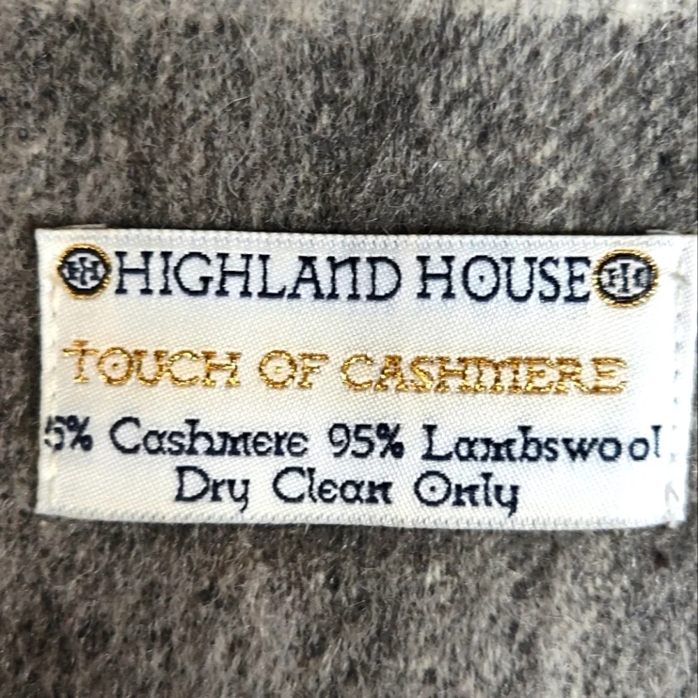 Highland House Gray and Cream Plaid Cashmere Lambswool Scarf | Unisex